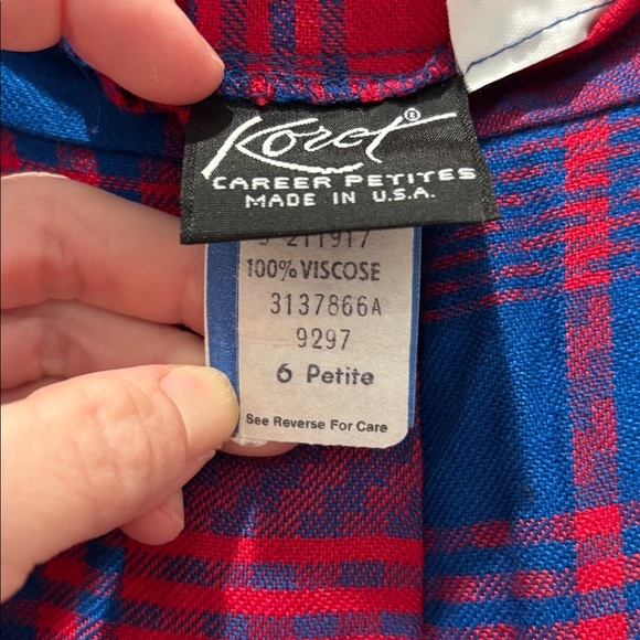 Vtg Koret Plaid Midi Skirt Blue Red Made in USA Size 6 Petite - Picture 3 of 5